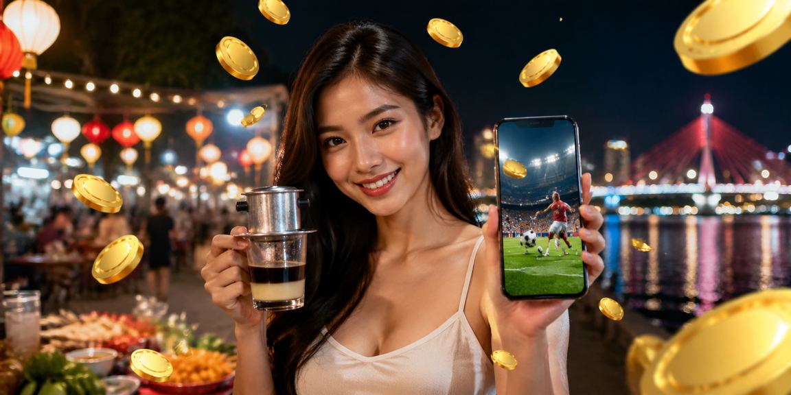 Người dùng Đà Nẵng theo dõi cược thể thao và nhận thưởng qua điện thoại tại quán cà phê